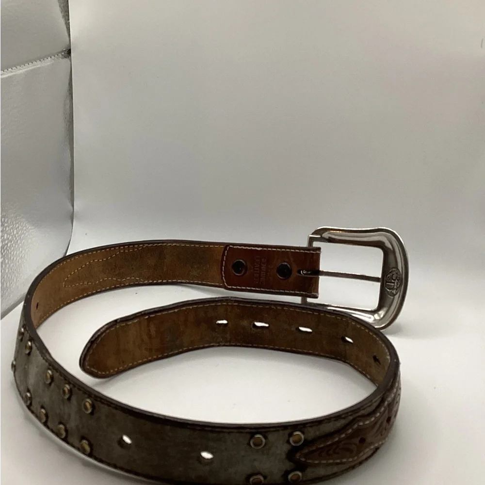 3D Tan Western Floral Leather Tooled Studded Belt Size 24 Kids